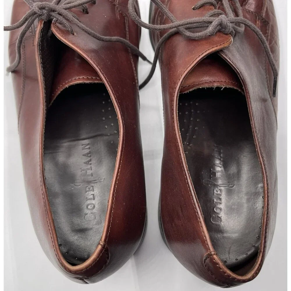 COLE HAAN Mens Casual Dress Shoes Fine Brown Leather Lace Up Oxfords Size 11 1/2